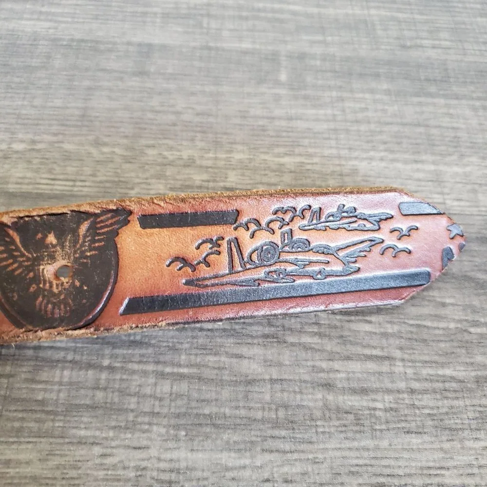 Tooled Genuine Leather U.S. Airforce Belt Jets Eagle Brown Made in USA Mens L/XL